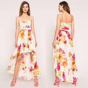 TWINSET Milano NWT Tropical Hibiscus 
Floral Georgette Asymmetric Dress Size 4